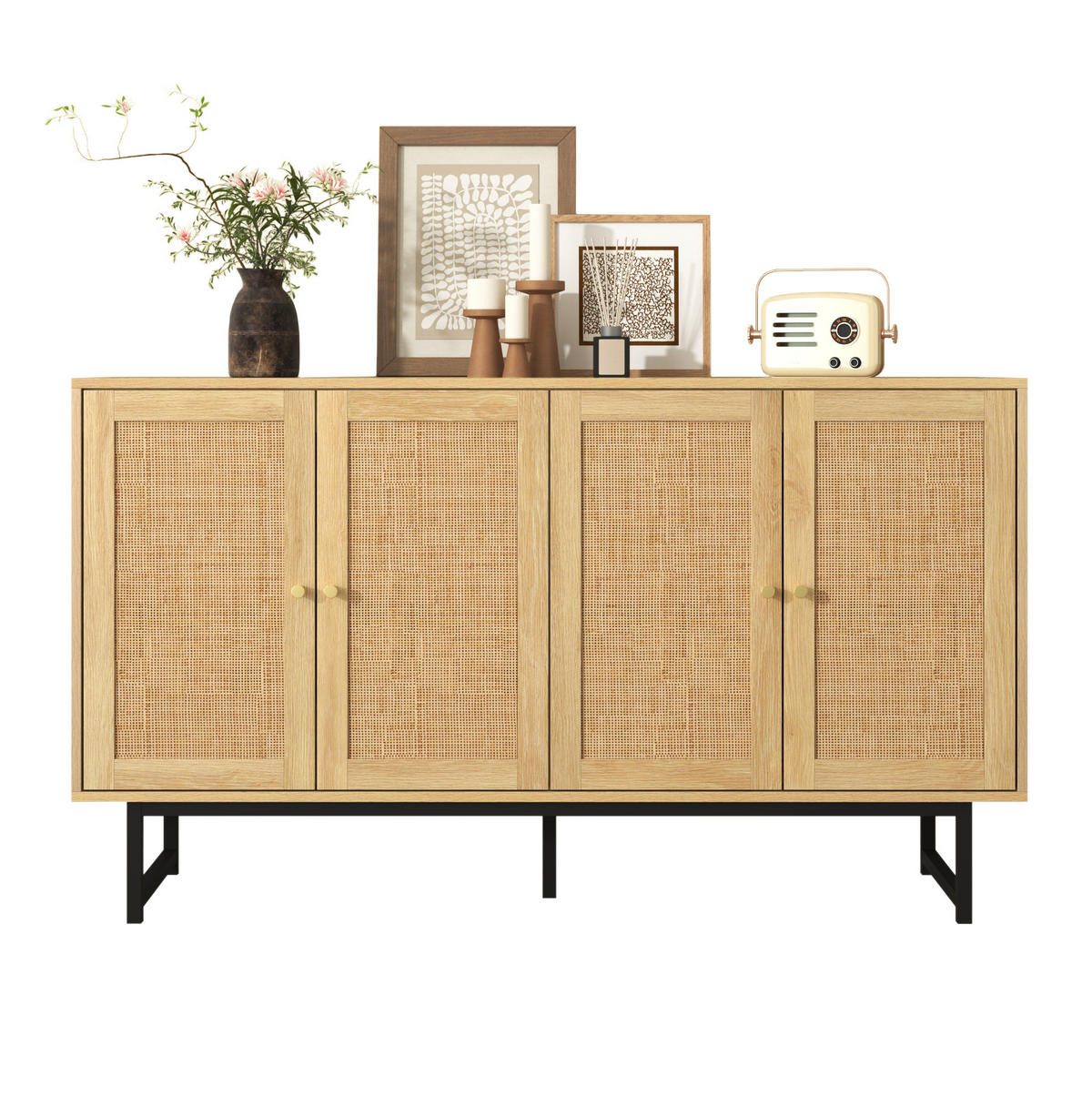 KOMMODE aus Spanplatte 140x39,5x80cm in Naturfarben mit Rattan - Naturfarben, Holzwerkstoff (140/80/39.5cm) - Modfu
