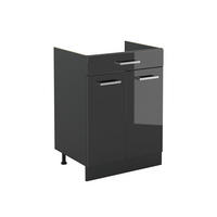 DULAP DE BAZĂ DE BUCĂTĂRIE R-Line, Antracit lucios ridicat/antracit, 60 cm cu sertar fără blat de lucru - negru cu luciu intens/antracit, compozit lemnos (60/81.6/46cm) - Vicco