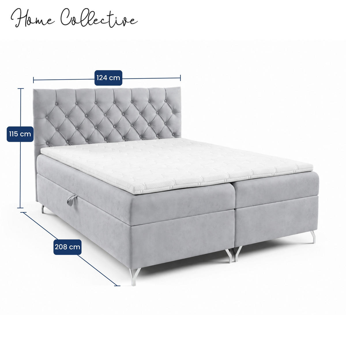 BOXBETT mit Stauraum und Topper Stahlgrau 120x200 cm - Grau, Textil (120/200cm) - Home Collective
