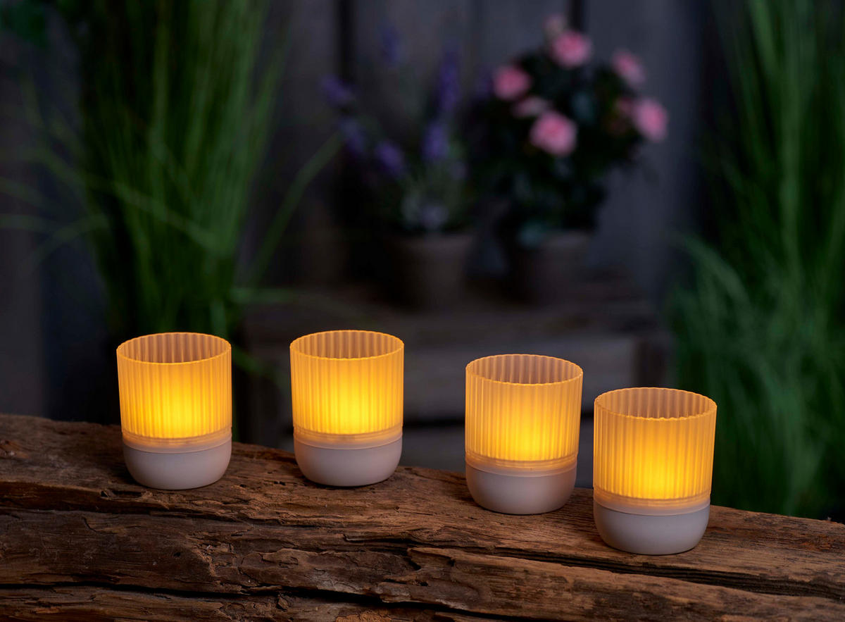 LED-AKKU-LOUNGE-LIGHTS - kabellos mit Touchsensor für Innen und Außen, RGBW Flackereffekt, 4er-Set - Weiß, Kunststoff (5/5/7cm) - Northpoint