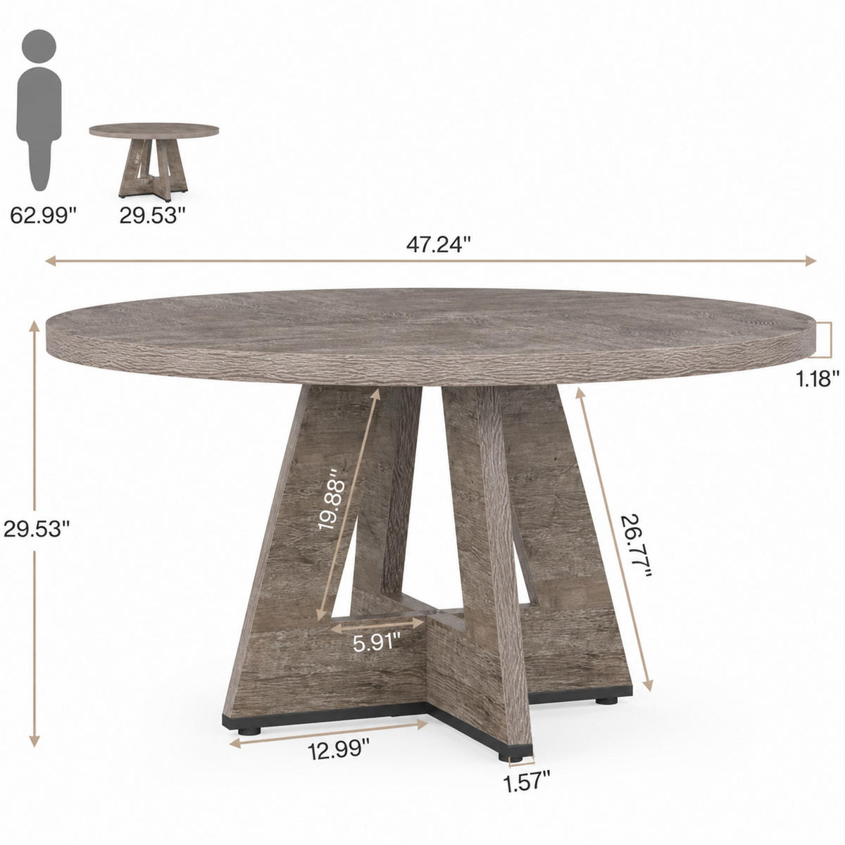 ESSTISCH Rund 120 cm Grau für bis zu 4 Personen - Grau, Holzwerkstoff (120/120/75cm) - MIVRAY