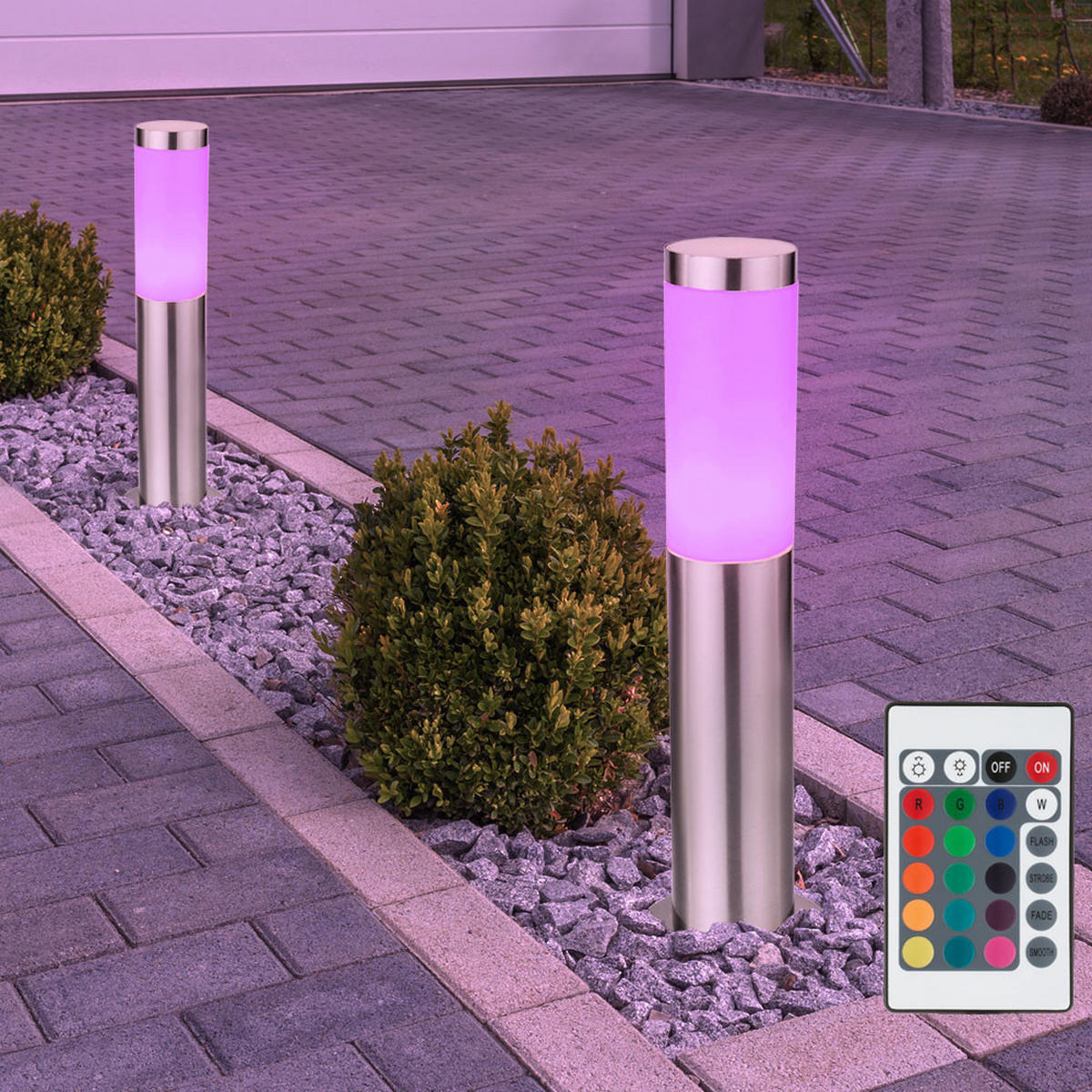 RGB LED STEHLEUCHTEN Edelstahl Silber 4er Set - Silberfarben, Metall (7.6/7.6/45cm) - Globo Lighting
