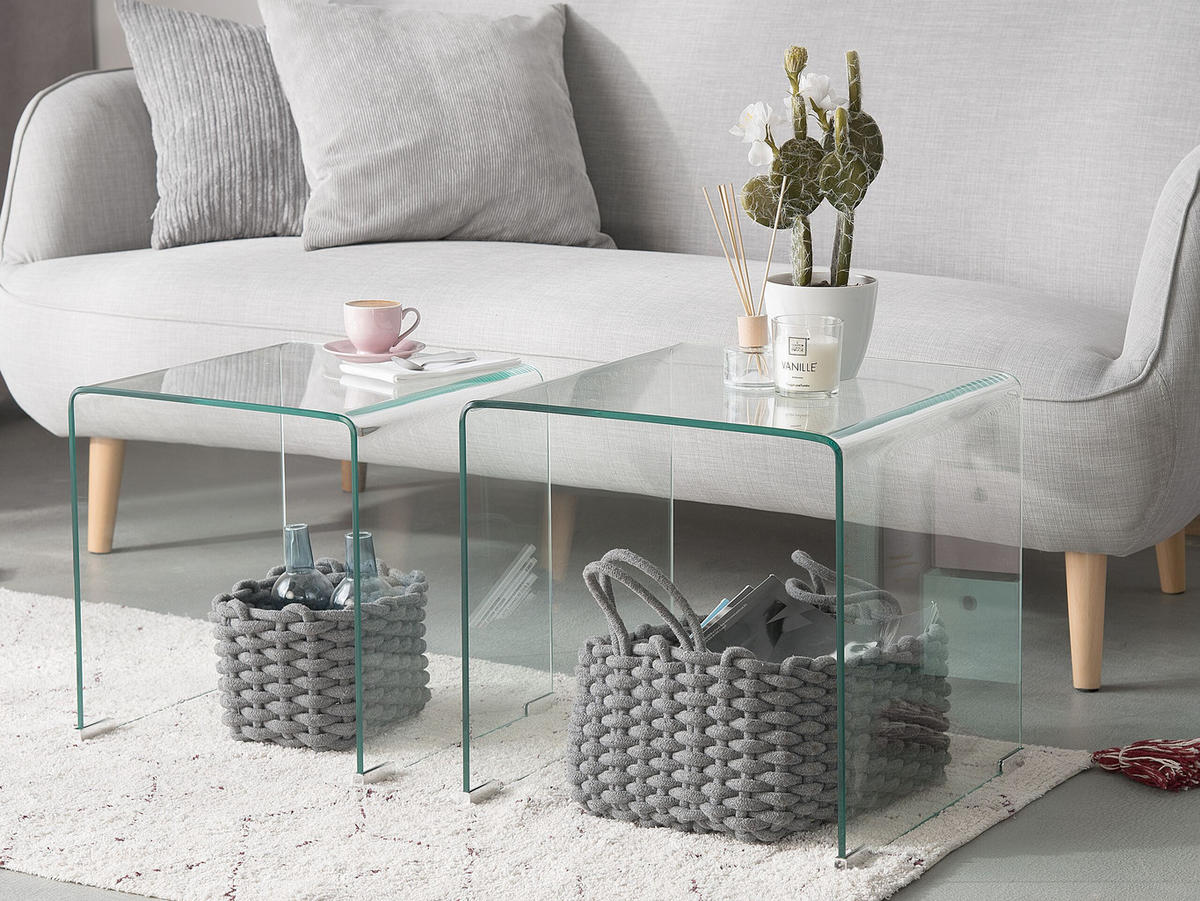 BEISTELLTISCH 2er-Set Rechteckig Transparent Kendall - Transparent, Glas (36/36cm) - Beliani