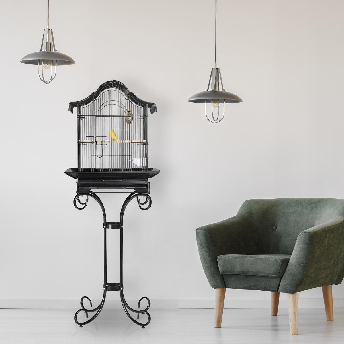 PTAČÍ klec - černá, kov/plast (55/146.5/50cm) - Relaxdays