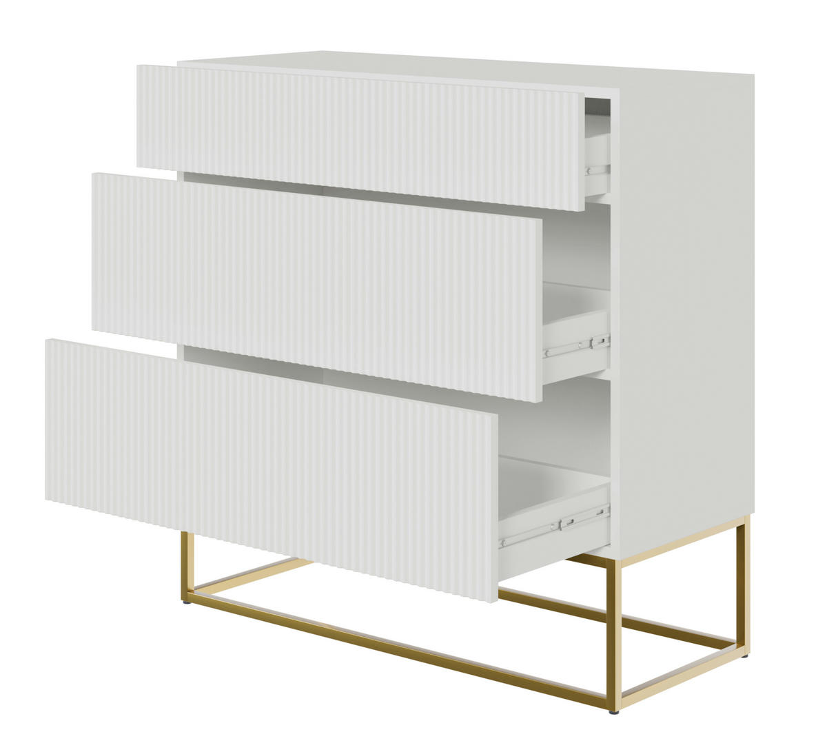 KOMMODE Veldio Weiß mit 3 Schubladen 90 cm - Goldfarben/Weiß, Holzwerkstoff/Metall (90/90/38cm) - Selsey