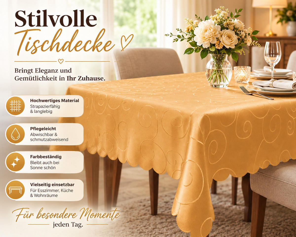 TISCHDECKE 160/300 cm Ornamente Orange - Orange, Textil (160/300cm) - TiborTex