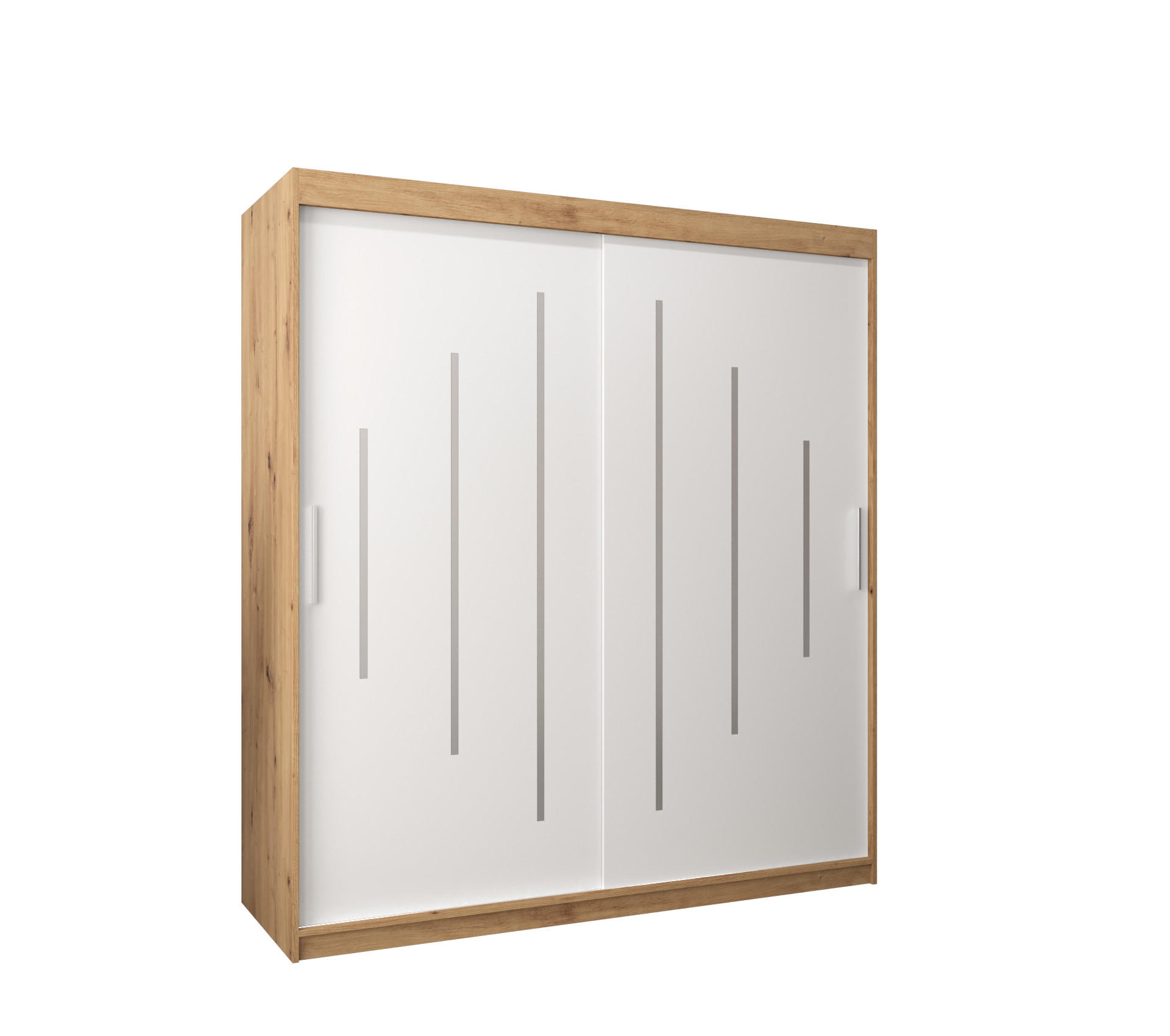 Abiks Möbel Schwebetürenschrank Eiche Artisan, Weiß 180x200x62 cm