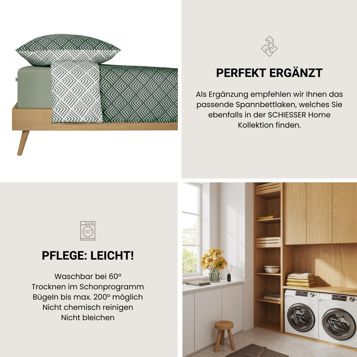 BETTWÄSCHESET Mabel - Renforcé - 2-teilig - 155 x 220 cm - Dunkelgrün - Dunkelgrün, Textil (155/220cm) - SCHIESSER