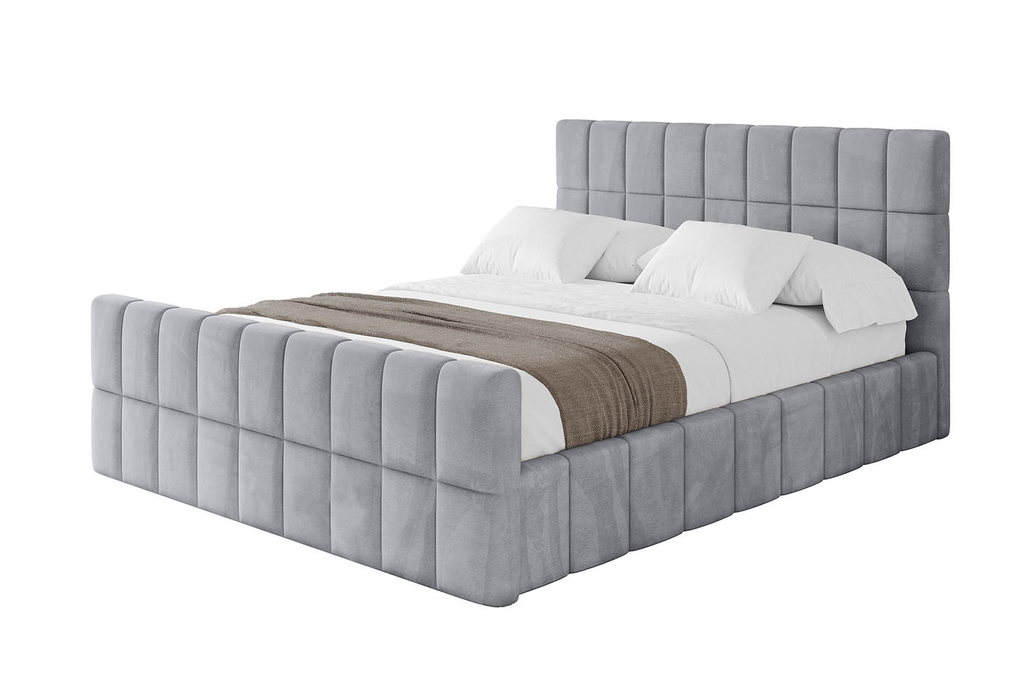 POLSTERBETT mit Bettkasten, Fußteil und Lattenrost, Boxbett mit Matratze H3/H4 - AMEA-Z 120x200 Hellgrau - Hellgrau, Holzwerkstoff/Textil (120/200cm) - ALTDECOR