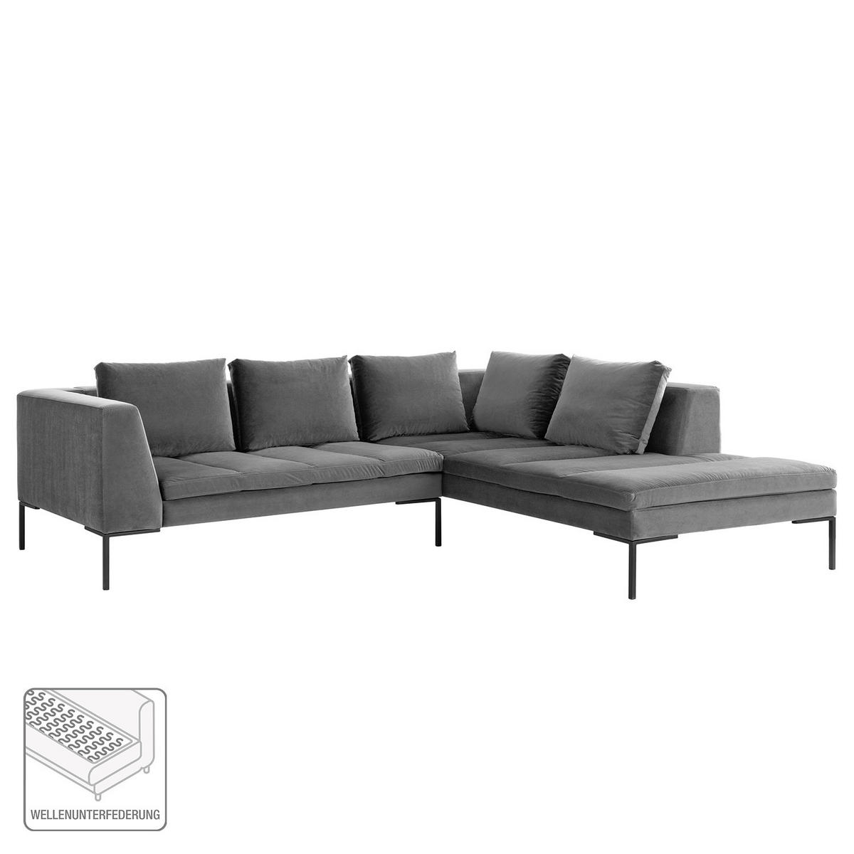 ECKSOFA mit Ottomane - Schwarz/Grau, Textil/Metall (255/230cm) - home24