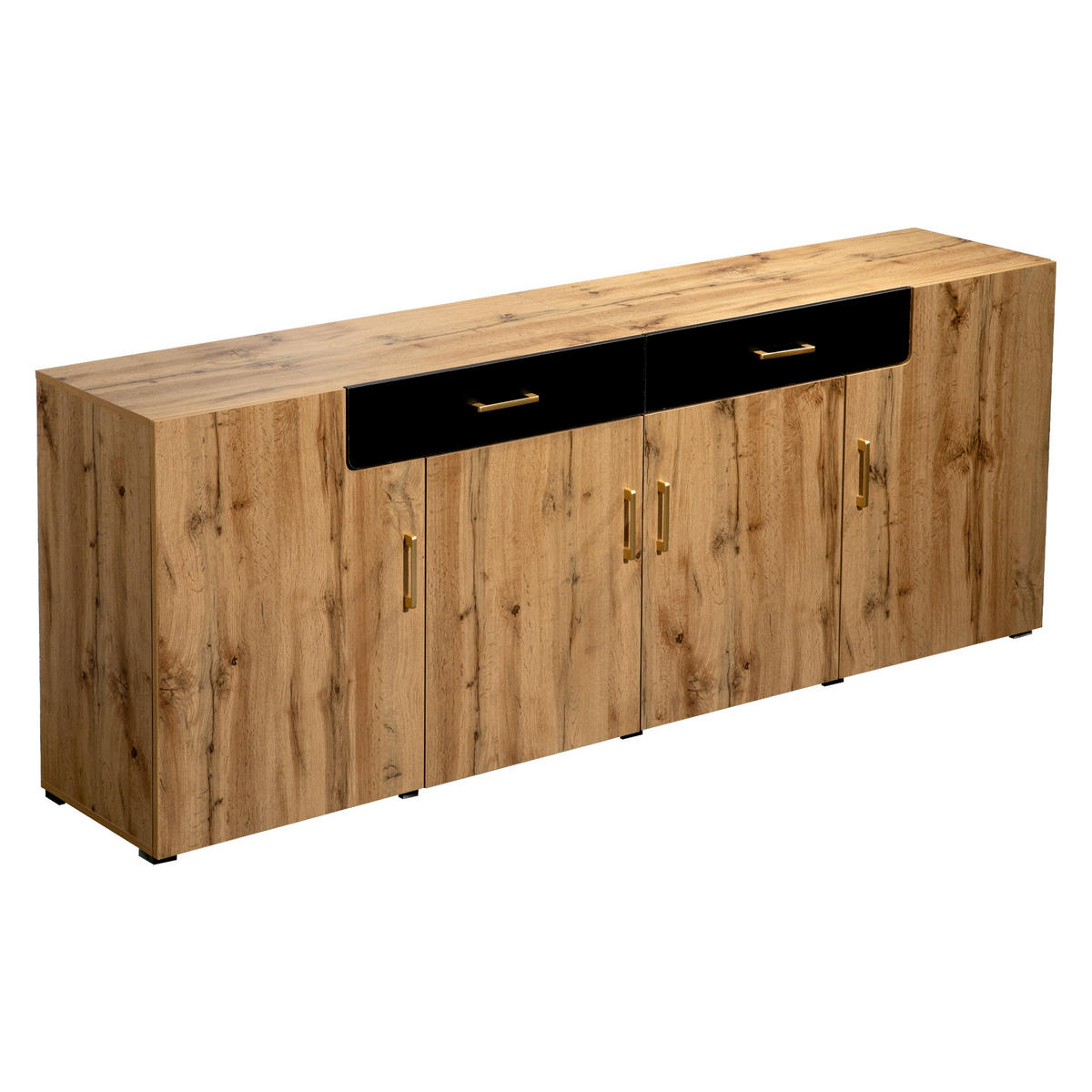 SIDEBOARD in Braun Küchenschrank mit 4 Türen und 2 Schubkästen für Küchen und Wohnzimmer, B208/T39.5/H80cm - Schwarz/Braun, Holz/Holzwerkstoff (208/80/39.5cm) - STILVORA