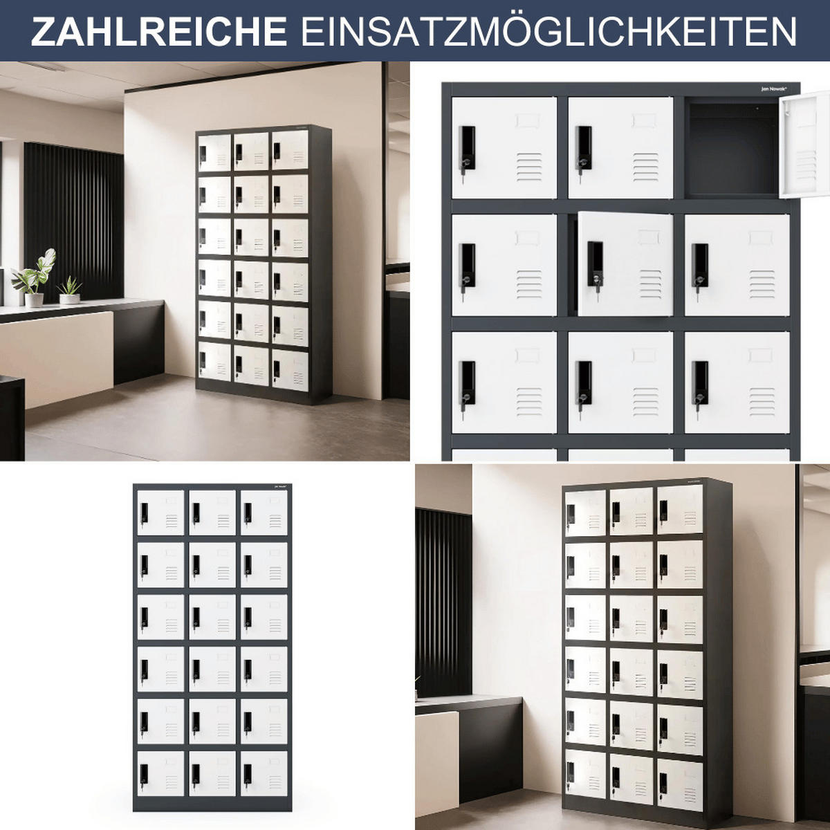 SCHLIESSFACHSCHRANK Spind BERN 18 Fächer185x90x40cm Anthrazit-Weiß - Anthrazit, Metall (90/185/40cm) - DELUKE