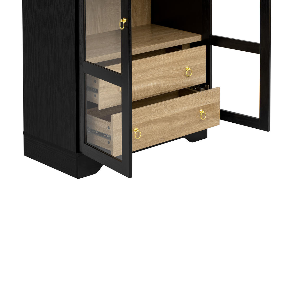 HIGHBOARD DE-38324 76/40/180 cm mit transparentem Glas und 2 Schubladen Schwarz - Schwarz, Holzwerkstoff (76.2/180/40.1cm) - ComfortXL