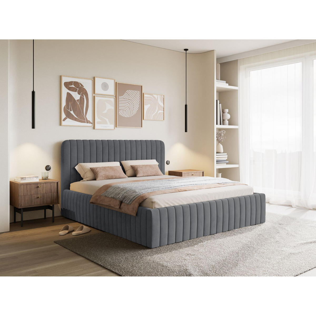 POLSTERBETT Saliano Blau-Grau 160x200 cm - Hellgrau, Holz/Textil (160/200cm) - Selsey