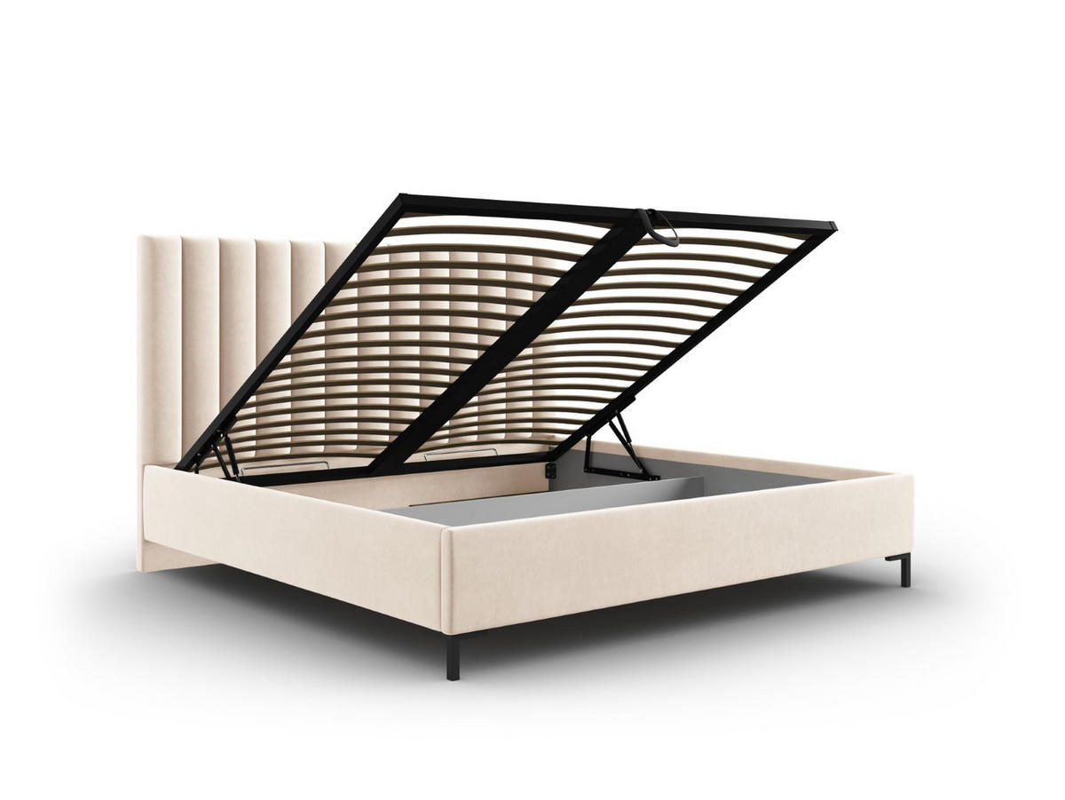 BETT mit Bettkasten und Kopfteil Allison aus Samt leichtes beige 140x200cm - Creme, Textil (140/200cm) - Micadoni