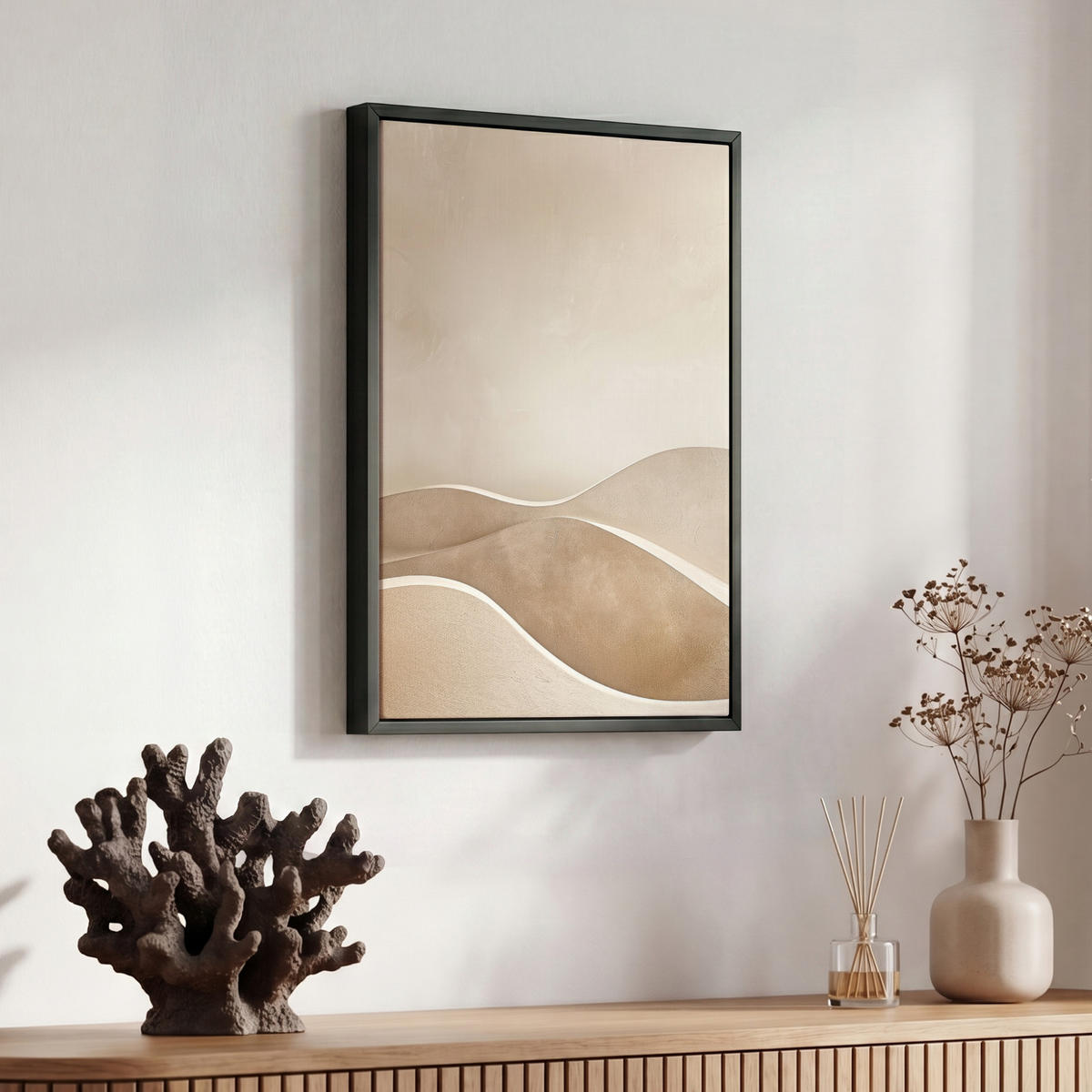 LEINWAND Bilder mit Rahmen - Beige - Natur - Abstrakt - Modern - 30x40 - Beige, Textil (30/40cm) - MuchoWow