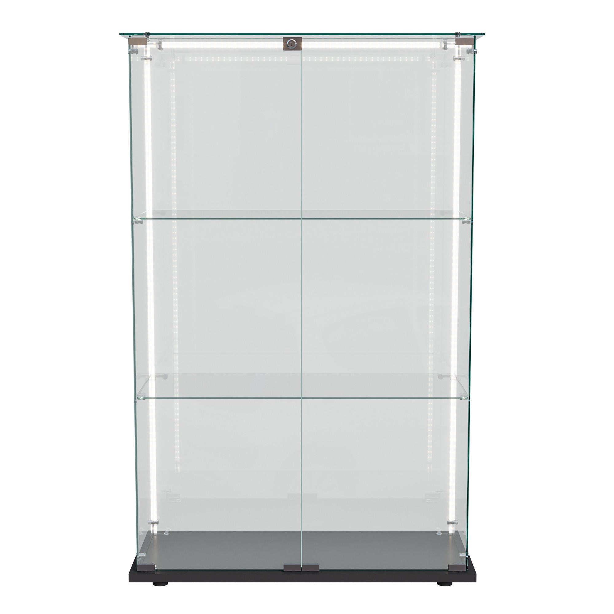 LED-VITRINE, 3-stufig mit Doppeltüren, Schwarzrahmen - Schwarz, Glas (78.5/123.3/35cm) - Joyfair