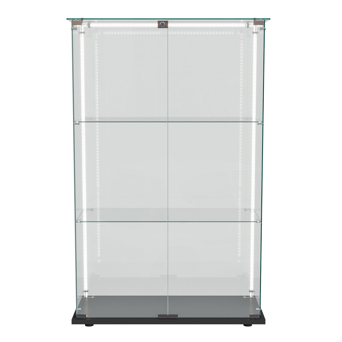 VITRINE Schwarz Mit LED, 2 Türen, 3 Böden, Glas-Schrank Für Wohnzimmer - Schwarz, Holz (35/123.3/78.5cm)
