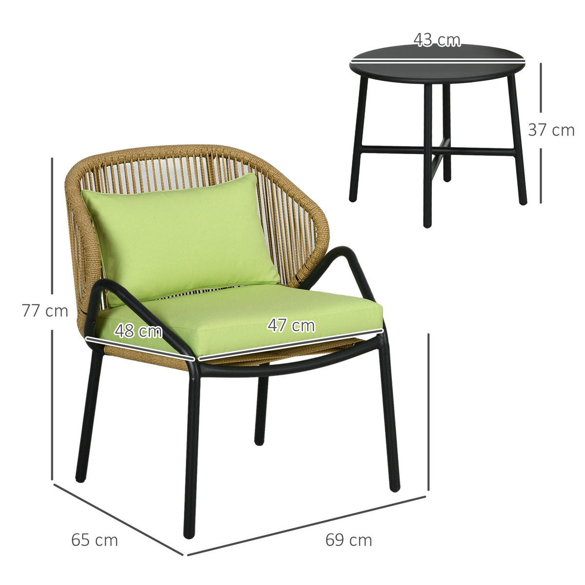 GARTENMÖBEL Set, PE Rattan, Grün - Grün, Kunststoff - Outsunny