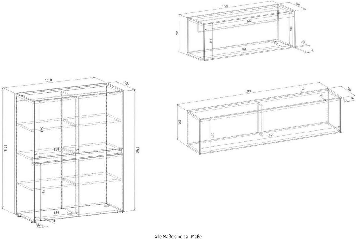 WOHNWAND 3-teilig grau matt, Eiche Wotan 370 cm, Schrankwand mit Sekretär - Eiche Wotan/Grau, Holzwerkstoff/Kunststoff (370/122/40cm) - Furn.Design