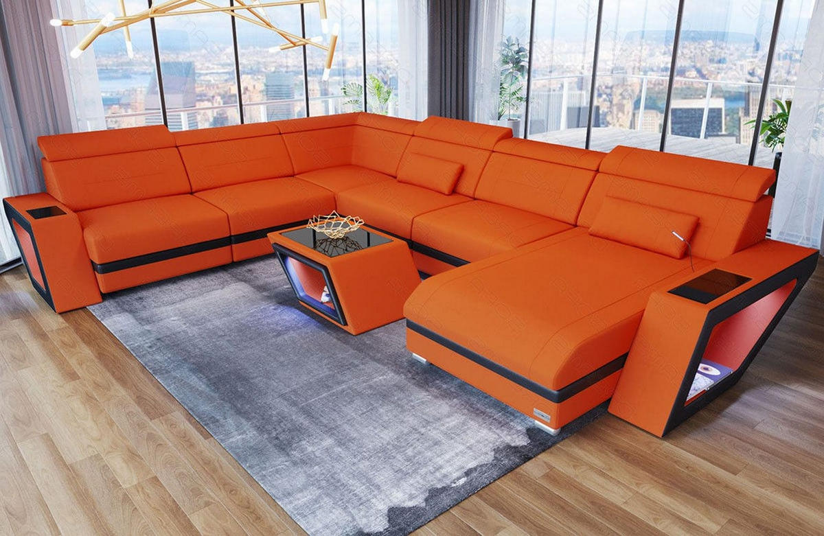 WOHNLANDSCHAFT Catania Orange Schwarz Mikrofaserstoff - Orange, Kunststoff (349/89/264cm)