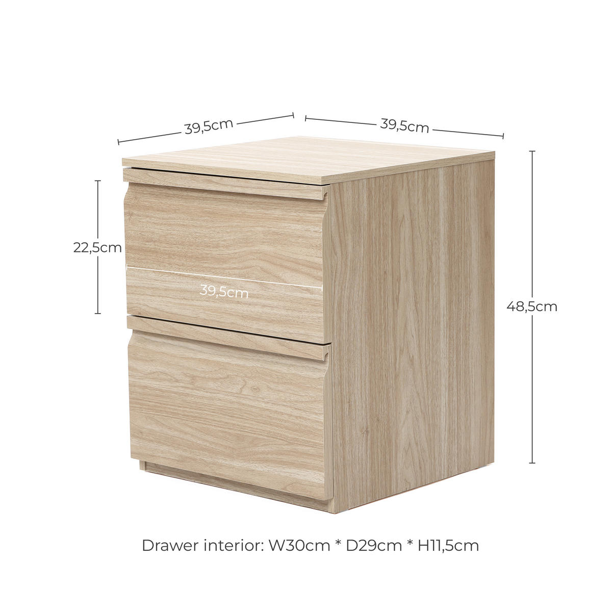 NACHTTISCH Holz mit 2 Schubladen, Holzoptik | B40 x T40 x H49 cm - Hellbraun, Holzwerkstoff (39.5/48.5/39.5cm) - Hometopia