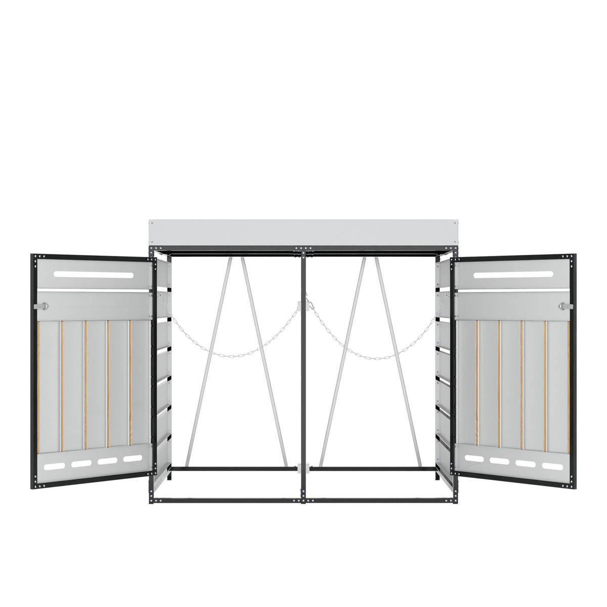MÜLLTONNENBOX mit Pflanzkasten,Vertikale Holzmaserungspaneele 2er-Set - Grau, Metall (131/120/79cm) - PARAFTA HOME