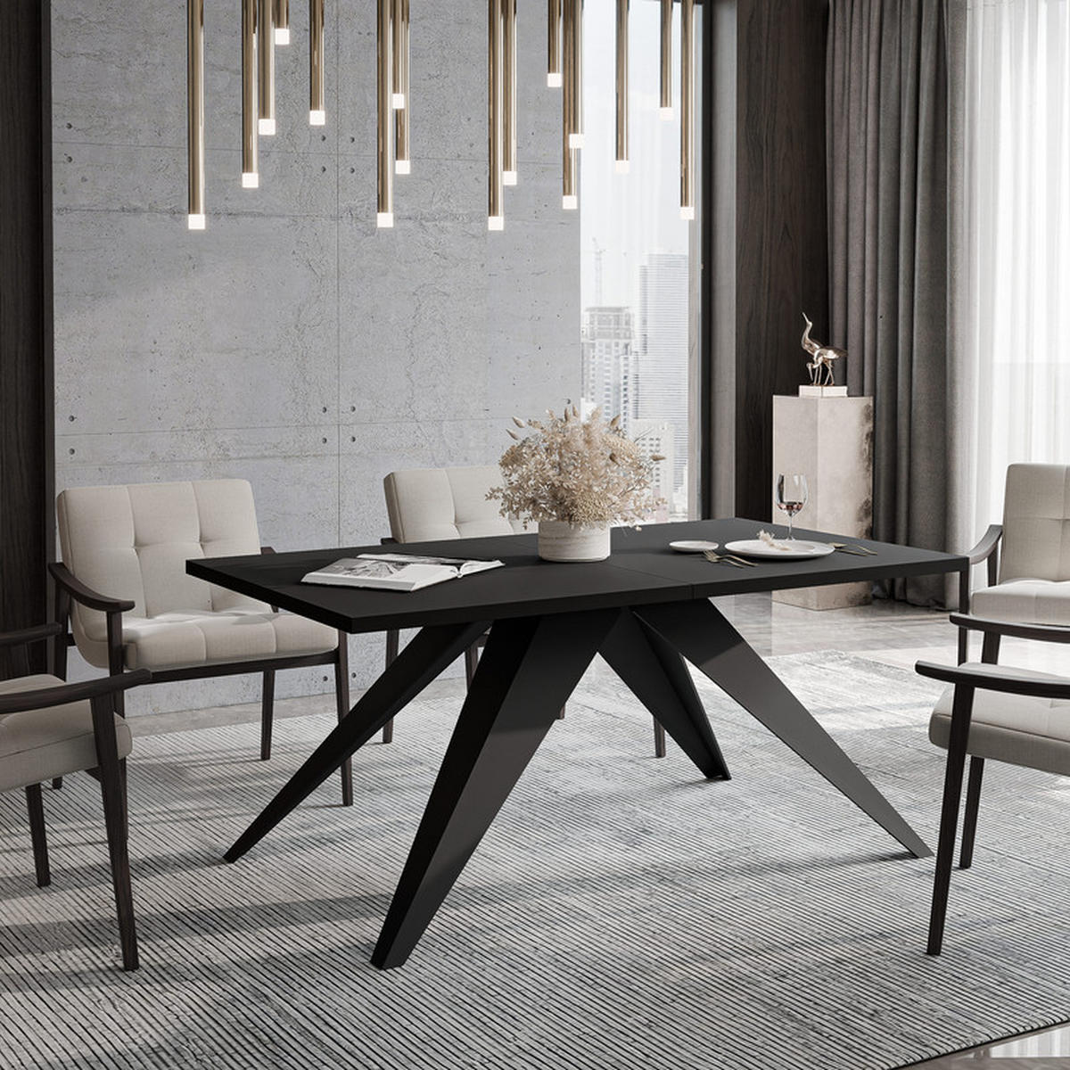 AUSZIEHTISCH XANDRO 160/90/76 cm mit Metallgestell, Schwarz - Schwarz, Holzwerkstoff/Metall (90/160/76cm) - Idohome