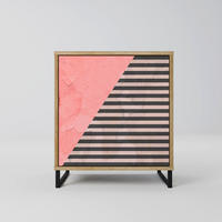 SIDEBOARD GLAMOROUS STRIPE, Eichefarben, 57,5x42x67,5 cm, Schwarze Metall-Rahmenfüße - Eichefarben/Multicolor, Holzwerkstoff/Metall (57.5/67.5/42cm) - SpaceRebels
