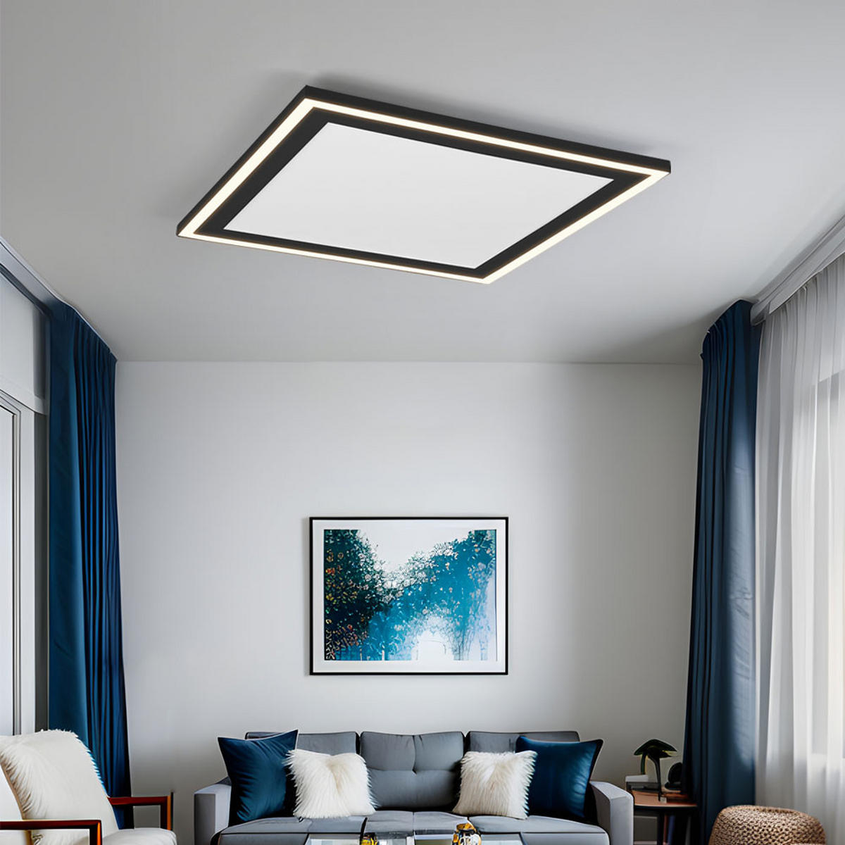 LED AUFBAUDECKENLEUCHTE Schwarz Matt - Schwarz, Kunststoff (43/43/3cm)