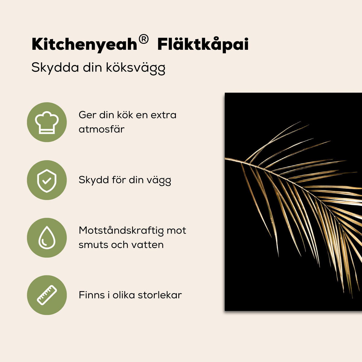 SPRITZSCHUTZ KÜCHE Blätter - Pflanzen - Gold - Schwarz - Luxus 90x60 cm - Goldfarben, Metall (90/0.3/60cm) - MuchoWow