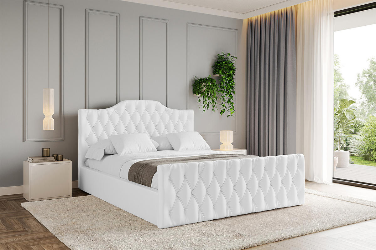 POLSTERBETT mit Bettkasten, Fußteil und Lattenrost, Boxbett mit Matratze H3/H4 - FALIO-Z 180x200 Weiß Kunstleder - Weiß Hochglanz, Holzwerkstoff/Textil (180/200cm) - ALTDECOR