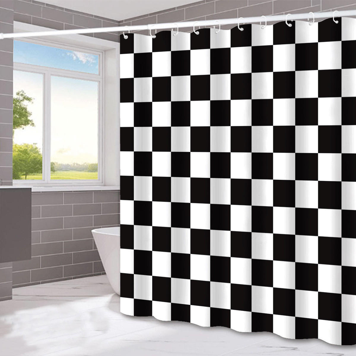 DUSCHVORHANG Schwarz Weiß kariert 180 x 180 cm wasserdicht fürs Badezimmer - Multicolor, Textil (180/180cm) - MCBOSON