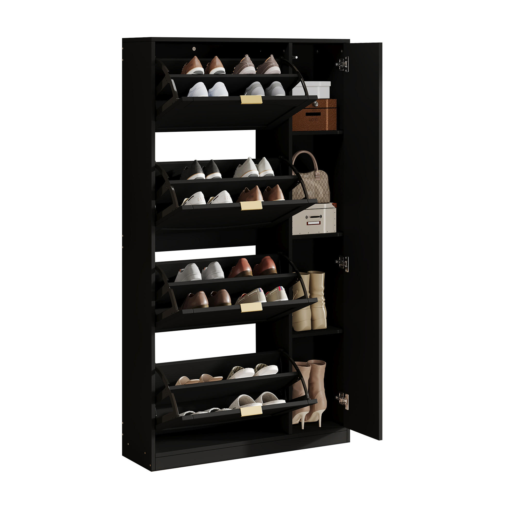 SCHUHSCHRANK aus Spanplatte 80x24x147cm in Schwarz mit Spiegeltüren - Schwarz, Holzwerkstoff (80/147/24cm) - Modfu