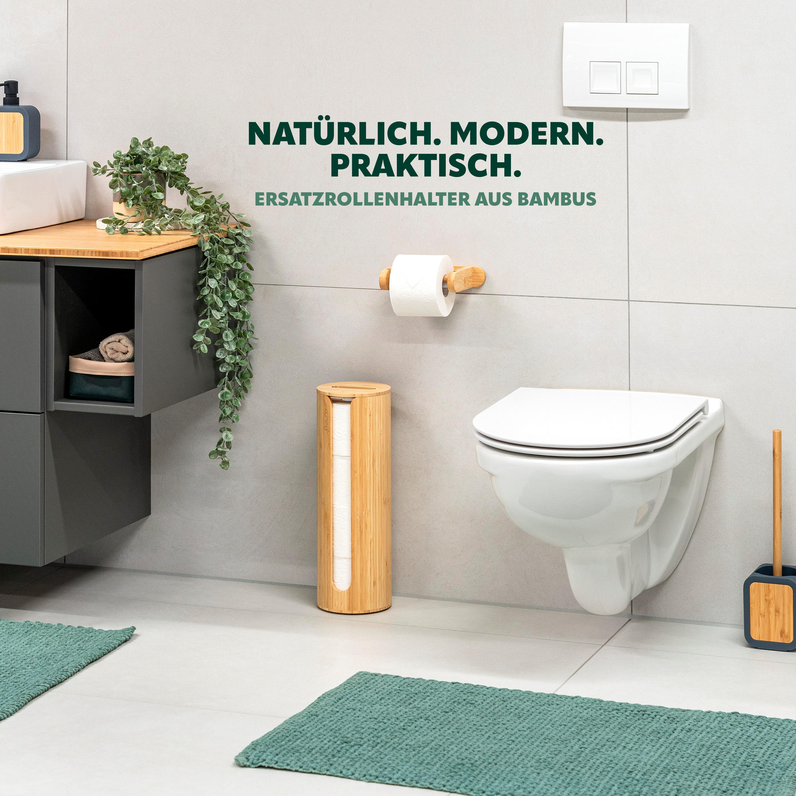 TOILETTENPAPIERAUFBEWAHRUNG, für 4 Rollen, Bambus - Braun, Holz (14.5/42/14.5cm) - eluno