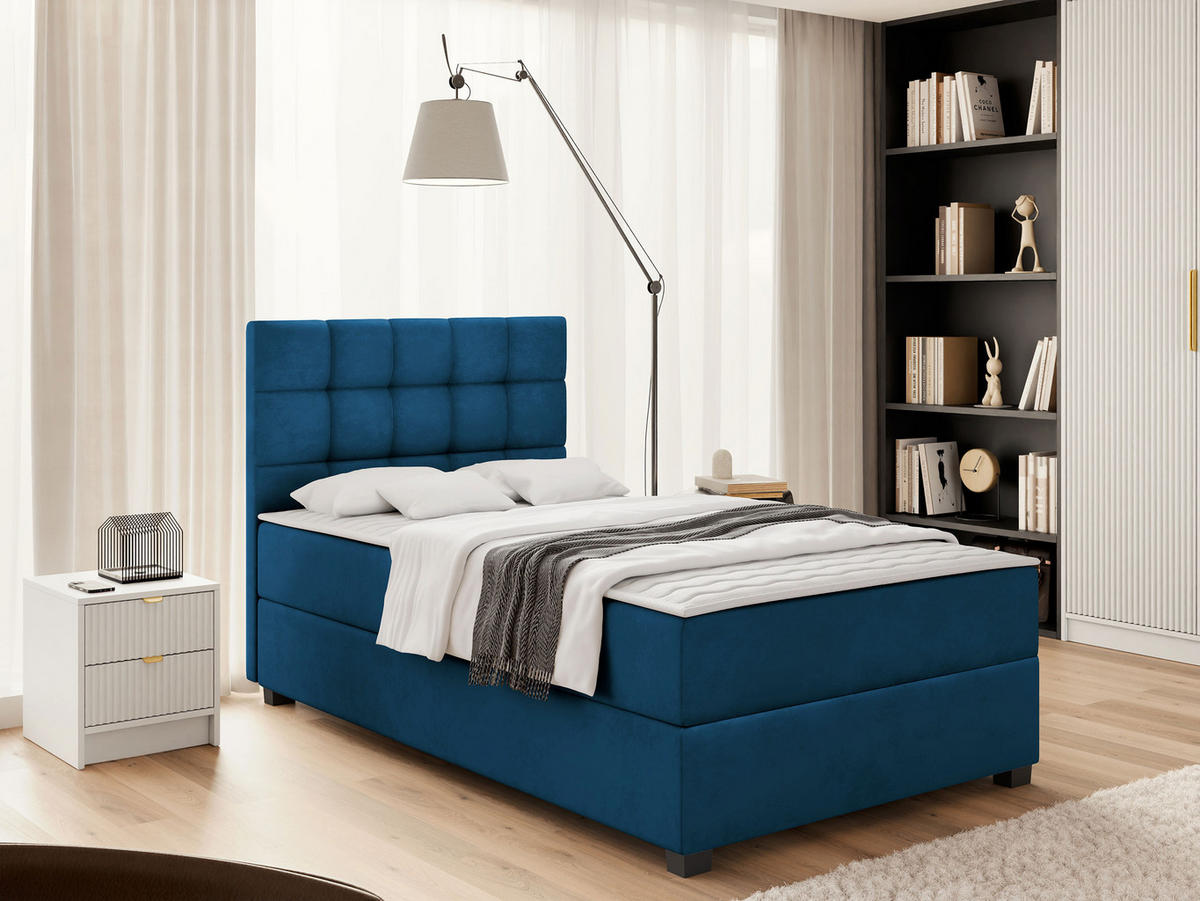 BOXBETT Lind - Blau/Schwarz, Holz/Holzwerkstoff (90/200cm) - MIRJAN24