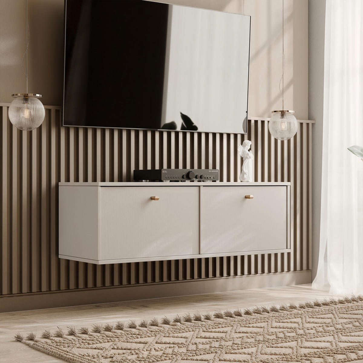TV-LOWBOARD FLOW 121 cm, hängend, Sandbeige - Beige, Holzwerkstoff/Metall (121/35/40.5cm) - Idohome