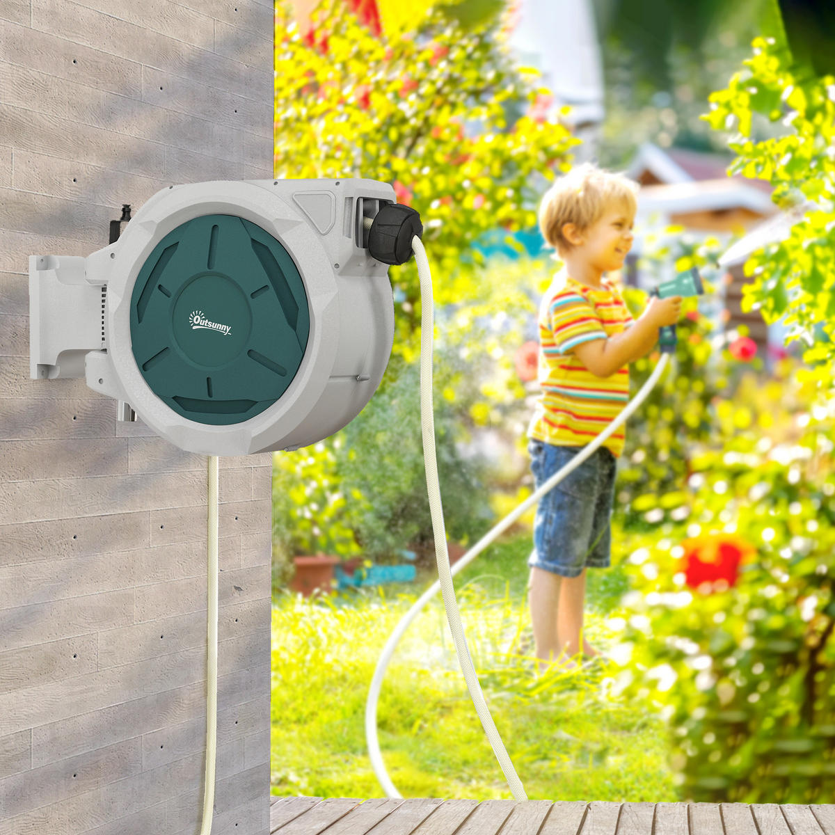 SCHLAUCHAUFROLLER DE-13837 30 m automatisch 180° schwenkbar Grau - Grau, Kunststoff (23/42/59cm) - ComfortXL