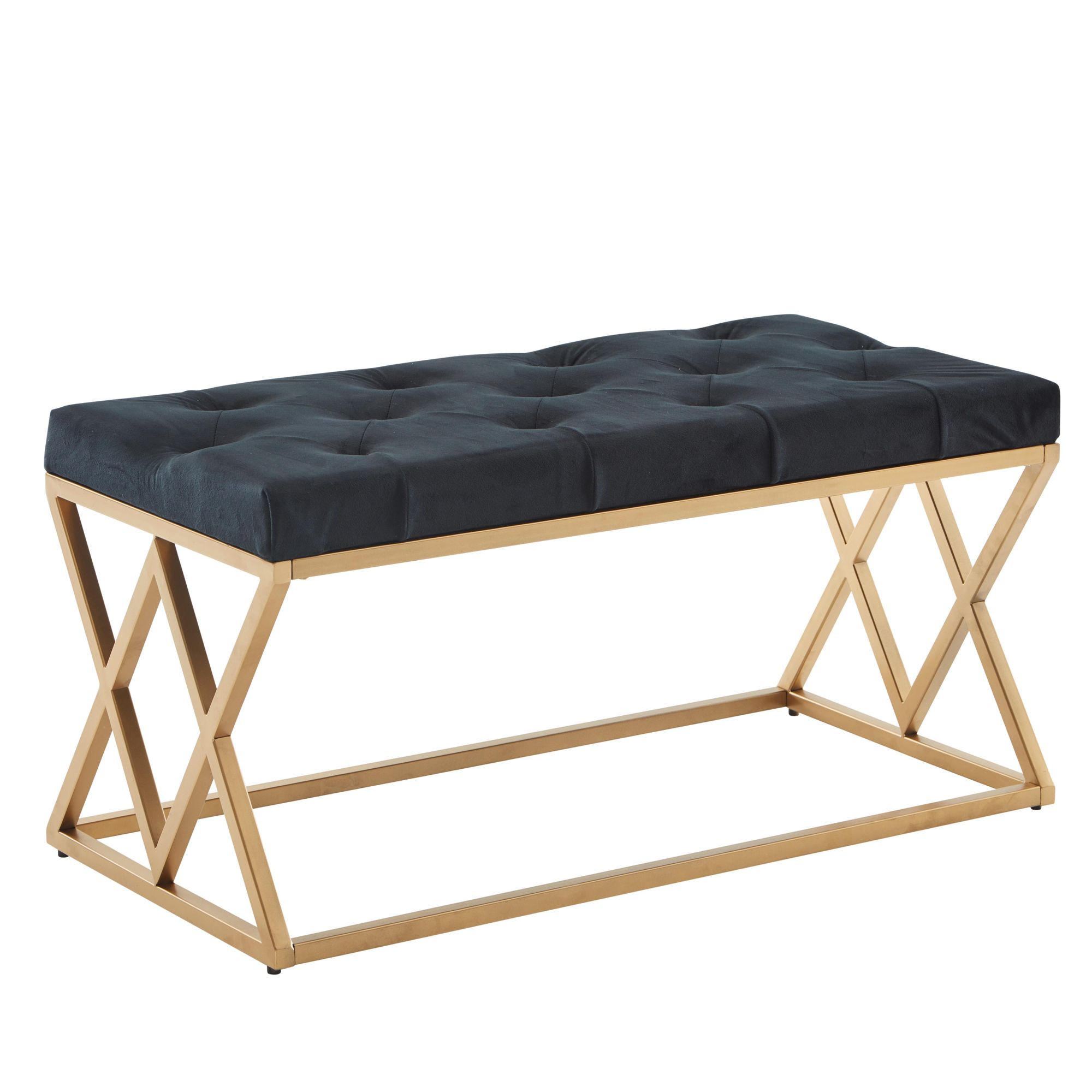 SITZBANK – Samt, Chesterfieldmuster, 90 cm, Metallgestell Gold - Goldfarben/Schwarz, Textil/Metall (90/46/44cm) - KADIMA DESIGN