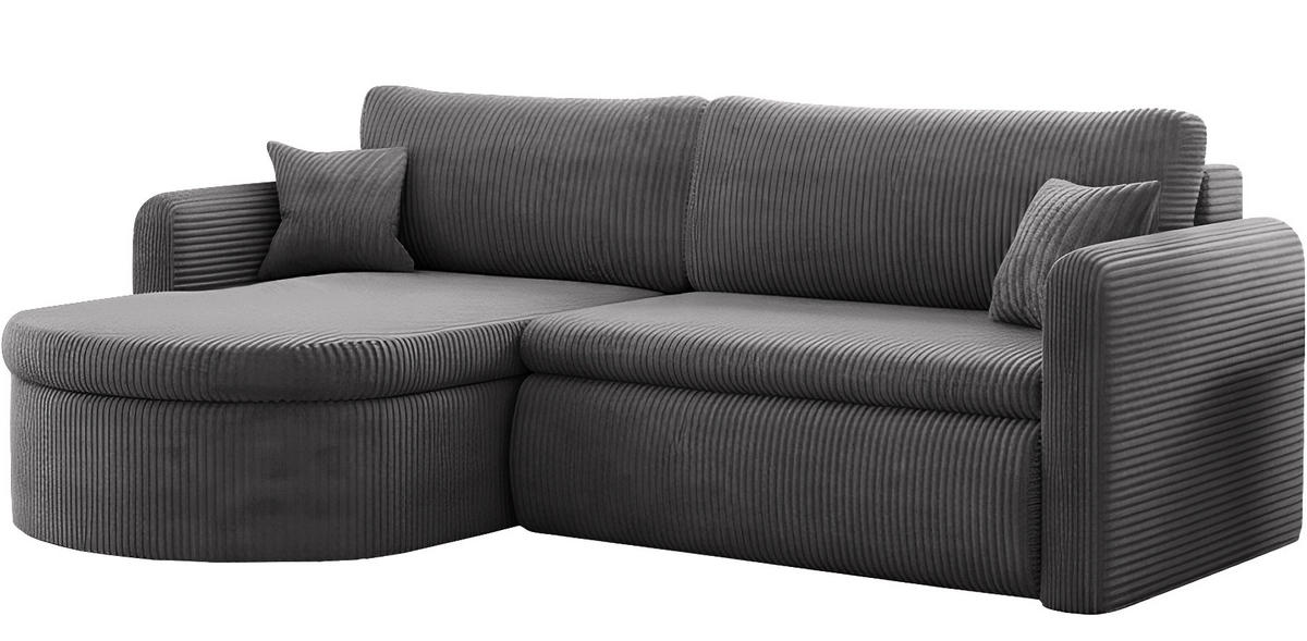 ECKSOFA Cora mit Schlaffunktion & Stauraum, Universell Rechts/Links, Grau Cord Chenille 260/82/160 cm - Schwarz/Grau, Kunststoff/Textil (250/160cm) - WFL GROUP