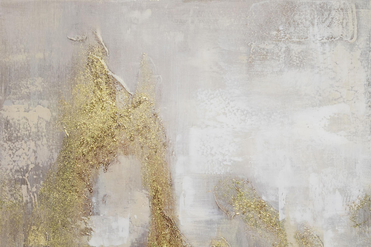 RUČNE MAĽOVANÝ AKRYLOVÝ OBRAZ 80/80 cm, sivý/zlatý, abstraktný geometrický motív - sivá/zlatá, drevo/textil (80/80cm) - KUNSTLOFT
