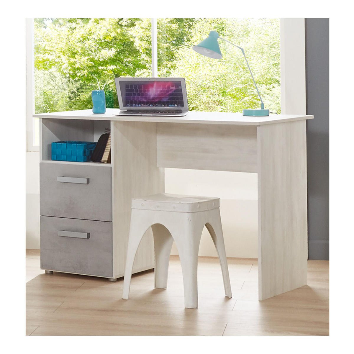 JUGENDZIMMER SET 3-tlg. Bett inkl.Bettkasten, Schreibtisch, Lowboard SALE - Eichefarben/Hellgrau, Holzwerkstoff (1/1/1cm) - arthur berndt