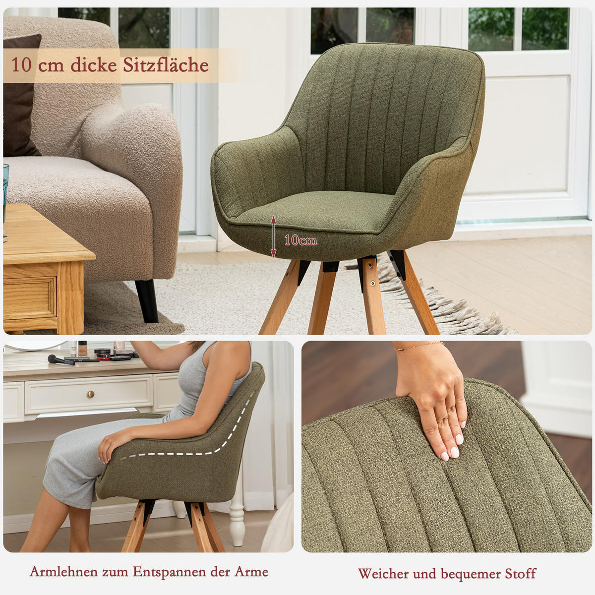 ARMLEHNSTUHL drehbar in Webstoff - Grün, Textil (58/83/61cm) - Meubles Cosy