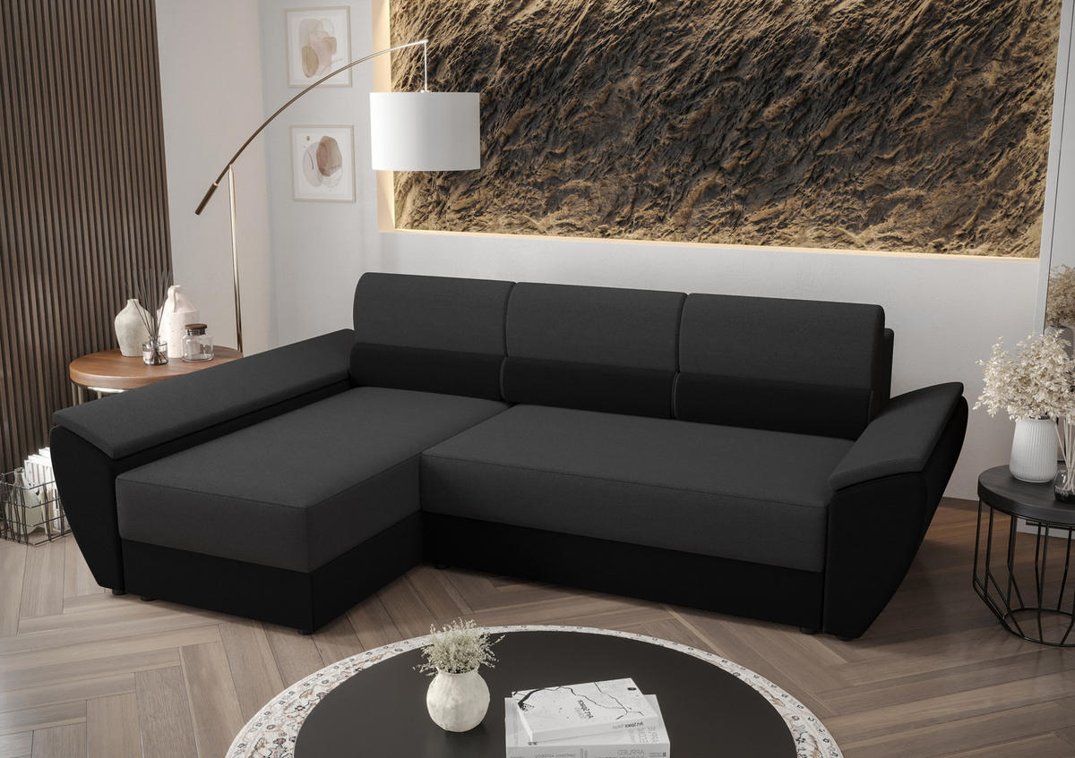 ECKSOFA L REBI L3 Rainbow 27/15 Links mit Schlaffunktion, Grau/Schwarz - Schwarz/Grau, Textil (251/140cm)
