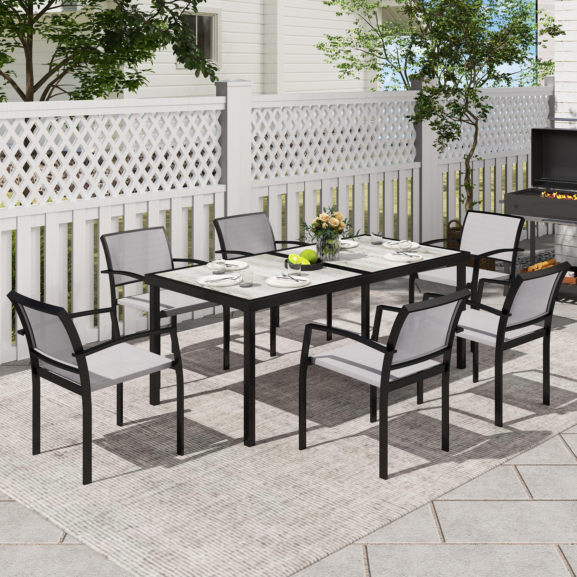 SITZGRUPPE 7 tlg. Essgruppe Grau - Grau, Metall - Outsunny