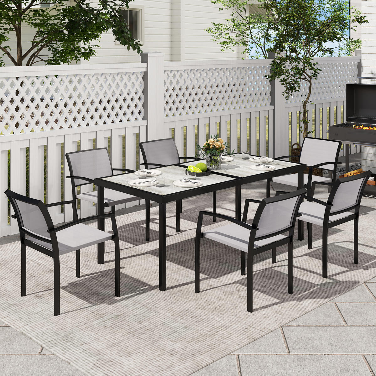 SITZGRUPPE 7 tlg. Essgruppe Grau - Grau, Metall - Outsunny