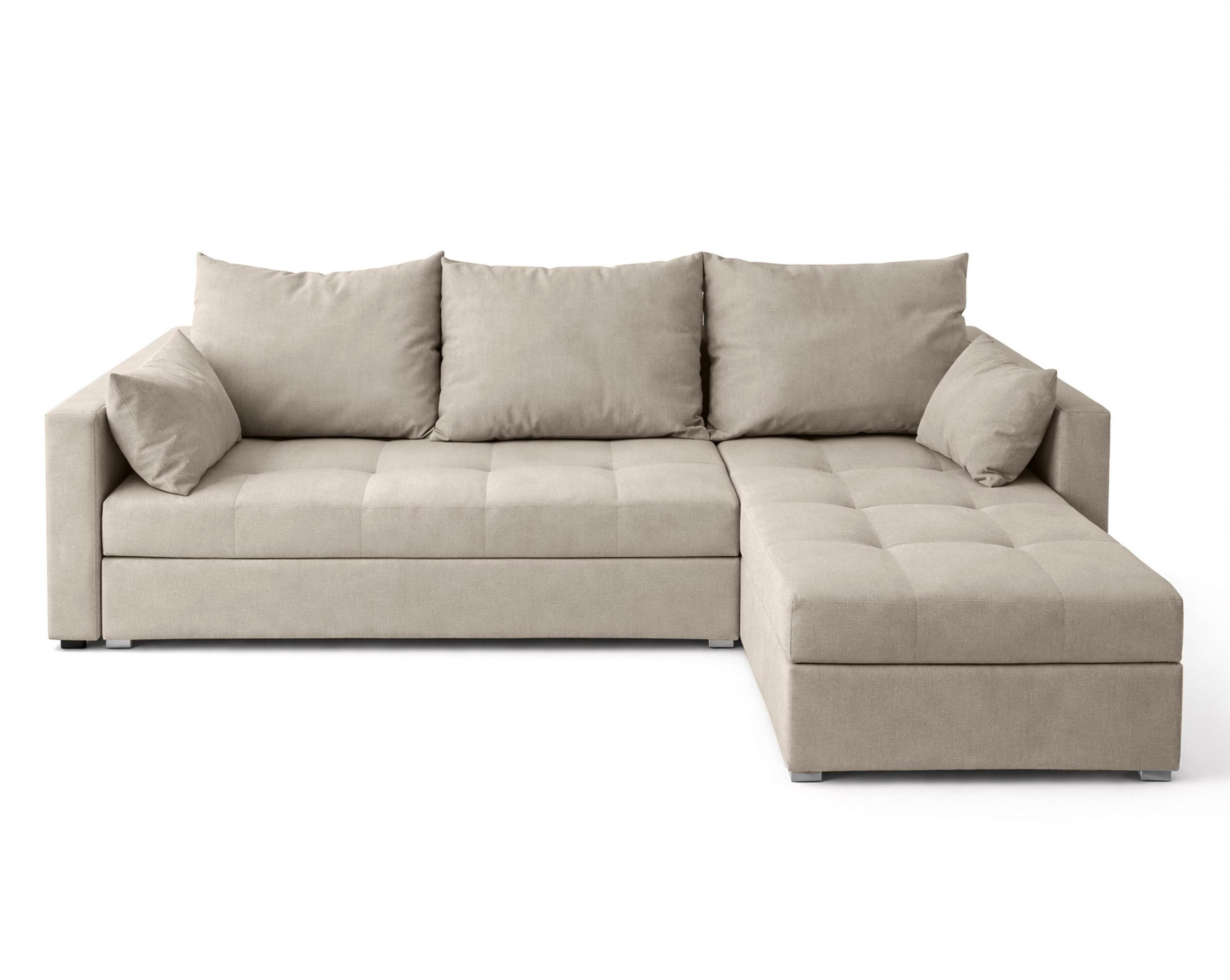 ECKSOFA Universelle L Form Elif Beige 220/140/85 cm stilvolle mit Schlaffunktion - Beige/Silberfarben, Kunststoff/Textil (220/140cm) - AX Living