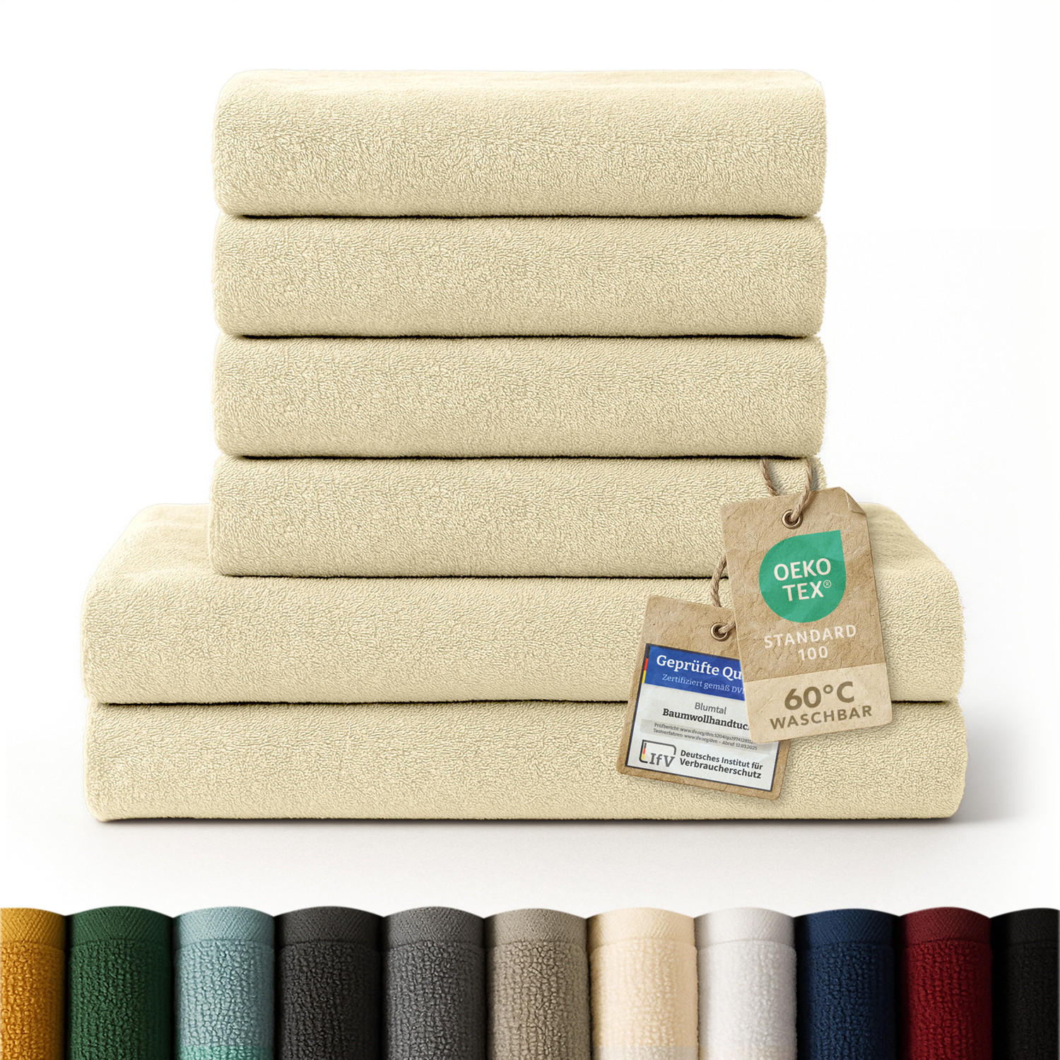 BADETUCH 6-teilig, 2x Badetuch 70/140 + 4x Handtuch 50/100 cm, Sandfarben - Sandfarben, Textil (70/140cm) - Blumtal