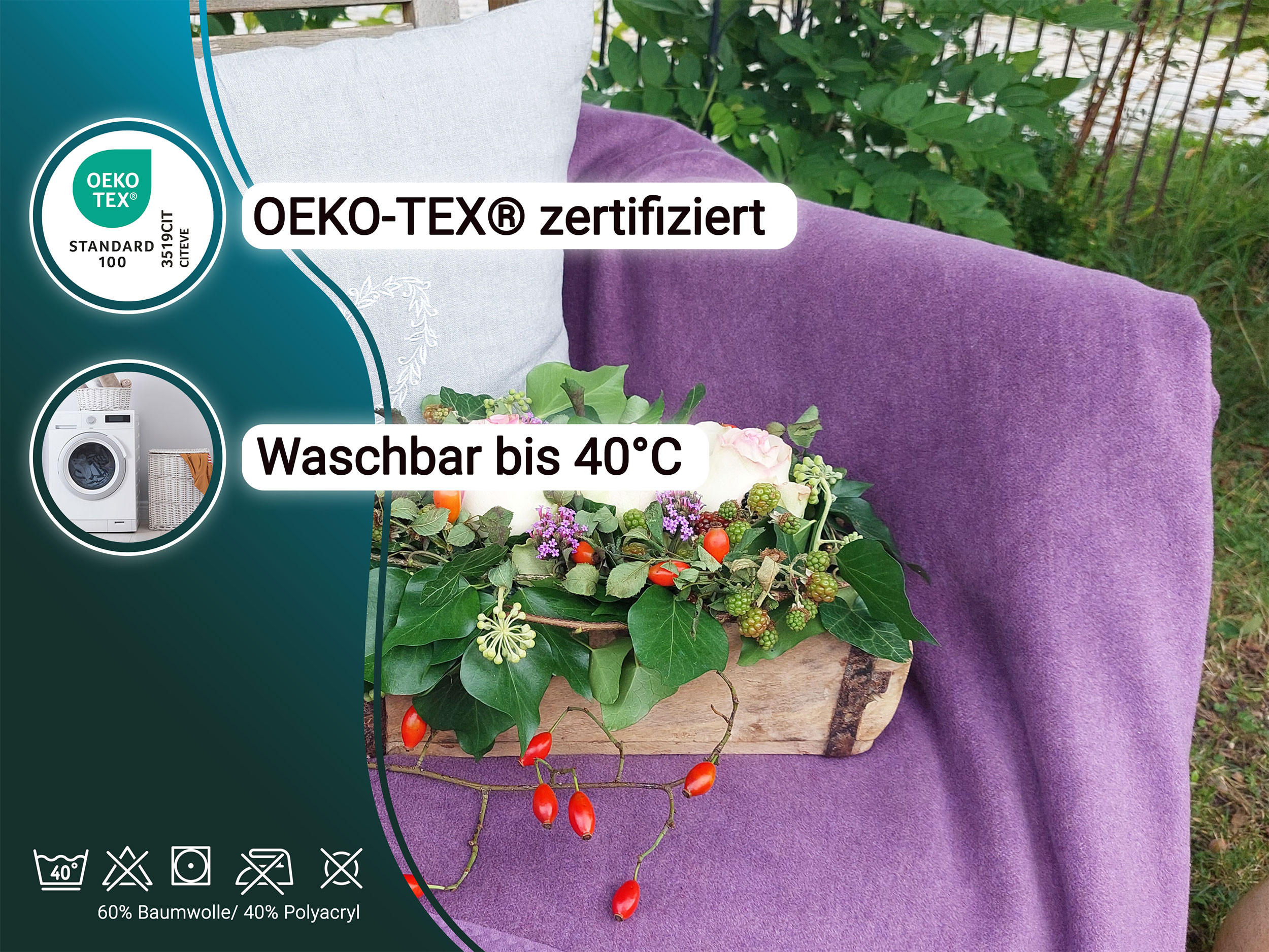 KUSCHELDECKE, 150x200 cm, 60% Baumwolle, 40% Polyacryl, Lila - Flieder, Naturmaterialien (150/200cm) - Zollner