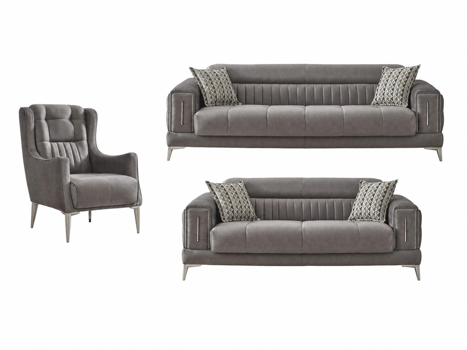 SITZGARNITUR Arica, Grau Stellvariante 3+2+1 - Grau, Holzwerkstoff/Kunststoff (240/80/95cm)
